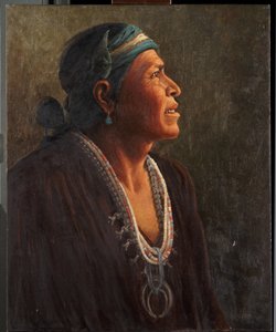 Ta-otza-begay, más néven Meguelito, Navajo Medicine Man (olaj, vászon a panelre rögzítve)