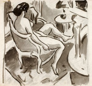 Ülő női akt, oldalnézet alkotó: Carl Newman