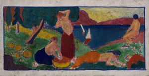 Nők tájban kék szegéllyel, 1932 előtt.