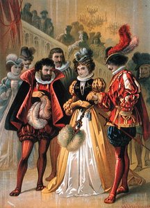 Hamupipőke a bálban, illusztráció Charles Perrault (1628-1703) „Cinderella”-hoz (színes metszet)