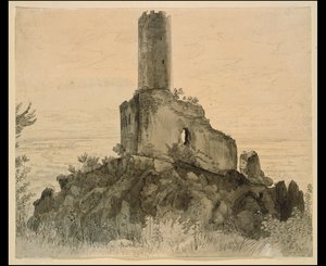 A Schriesheim melletti Strahlenburg romjai, kilátással a Rajnai-alföldre alkotó: Carl Philipp Fohr
