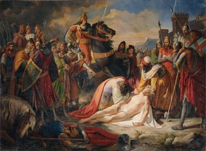 Anjou-i I. Károly Manfred teste felett a beneventói csata után 1838. február 26-án.
