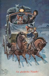 Humoros macskás képeslap (színes litográfia) alkotó: Carl Robert Arthur Thiele
