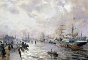 Vitorlás hajók Hamburg kikötőjében, 1889 (wc és gouache papíron)