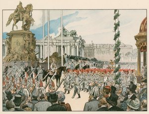 II. Vilmos német császár és porosz király (1859-1941) a nemzeti emlékmű felavatásán Berlinben 1897-ben.
