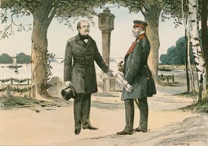I. Vilmos porosz király és első német császár (1797-1888) és Otto von Bismarck német államférfi (1815-1898) Babelsbergben 1862-ben.
