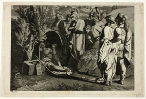 Diogenes a kádjában Alexandéval és tábornokaival