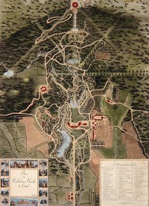 A Kassel melletti Wilhelmshohe terve (színes rézkarc) alkotó: Carl Schaeffer