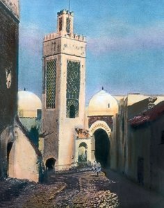 Észak-Marokkó, Tetouan, Sidi Saidi mecset minaretje, a kép dátuma: 1910 körül. Carl Simon Archívum