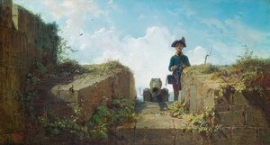 A kötő előőrs. 1860 körül alkotó: Carl Spitzweg