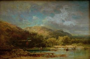 Kunyhó a tó mellett figurákkal alkotó: Carl Spitzweg