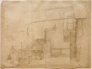 Cserépkályha a gazda szobájában alkotó: Carl Spitzweg