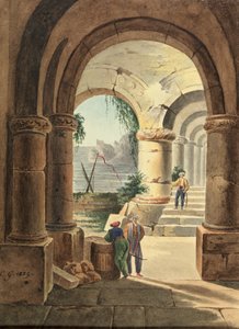 Kilátás a tengerre a kolostoron keresztül, 1829 (wc kartonon)