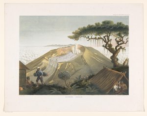 Gede vulkán Nyugat-Jáván Gunong Gedeh (cím a tárgyon) Atlas a Java működéséhez (sorozat címe az objektumon) Tizenegy festői kilátást tartalmazó tányératlasz a műhöz tartozó Jáva, alakja, növényzete és belső felépítése (sorozat címe