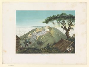 Gede vulkán Nyugat-Jáván Gunong Gedeh (cím a tárgyon) Atlas a Java működéséhez (sorozat címe az objektumon) Tizenegy festői kilátást tartalmazó tányératlasz a műhöz tartozó Jáva, alakja, növényzete és belső felépítése (sorozat címe