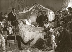 Napóleon a halálos ágyán, 1821. május 5., kocsma. metszés.