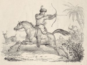 Kozákok lóháton vadászó szarvasok, 1821-36. alkotó: Carle Vernet