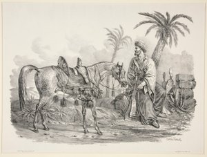 Ülő arab, aki egy arab ló kantárját tartja alkotó: Carle Vernet