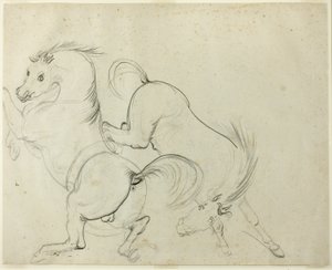 Két ló kavargó (recto); Férfi rúgó lovon (verso) alkotó: Carle Vernet
