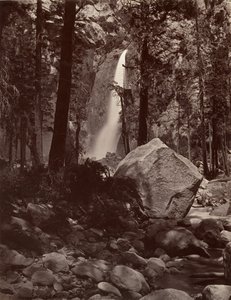 Alsó Yosemite-vízesés, 1600 láb, kb. 1872, nyomtatott kb. 1876. alkotó: Carleton E. Watkins.