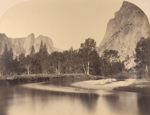 River View, Down the Valley, Cathedral Rock bal oldalon, 1861, Yosemite. alkotó: Carleton Emmons Watkins