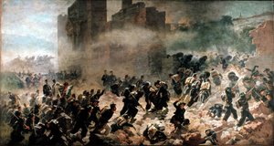 La breche de la Porta Pia, Róma (1870. szeptember 20.) - Carlo Ademollo (1825-1911) festménye, olaj, vászon. Milánó, Risorgimento Múzeum