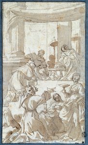 Borromee Károly (1538-1584), Assisi Francois (1182-1226), Assisi Claire (1194-1253) Szent család imádott szent családja és Carlo Bononi (1569-1632) Lucia tintával és mosással rajzó V. 0,26 x 0,15 m Párizs. Louvre múzeum