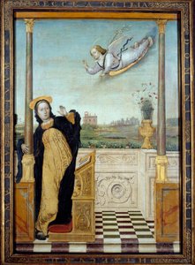 Angyali Üdvözlet. Triptichon központi panelje. Carlo Di Giovani Braccesco (1478-1501) festménye