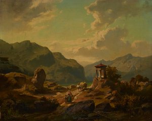 Hegyi táj egy tóval alkotó: Carlo Brioschi