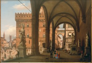 Kilátás a Piazza del Granduca-ra a Loggia dei Lanzi felől nézve alkotó: Carlo Canella