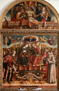 Szűz koronázása a Szentháromsággal és a szentekkel alkotó: Carlo Crivelli