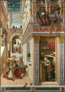 Az Annunciáció Szent Emídiusszal. 1486 alkotó: Carlo Crivelli