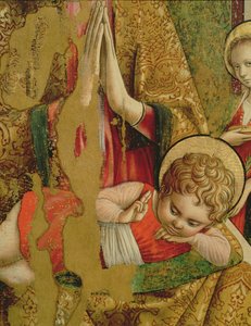 Madonna és gyermek, Krisztus Gyermek részlete, a Valle Castellamo tempera második triptichonjának központi táblájáról a 76632-es táblarészleten alkotó: Carlo Crivelli