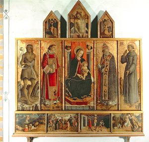 Madonna és gyermek szentekkel, poliptichon, 1468 (tempera a táblán) alkotó: Carlo Crivelli