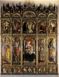 Polyptyc egy Pietát mutat, az alsóbbrendűek pedig egy madonnát Childdel alkotó: Carlo Crivelli