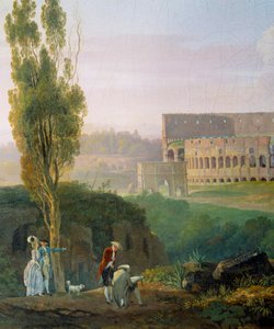 Karaktercsoport, férfi, aki a Colossee romjai előtt rajzol. Carlo Labruzzi (1765-1818) festménye