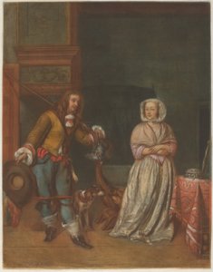 Huntsman látogatóba egy hölgynél alkotó: Carlo Lasinio after Gabriel Metsu