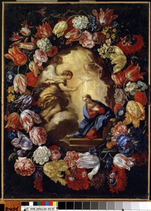 ""Az Angyali üdvözlet virágokkal"" Carlo Maratta (1625-1713) festménye Mikalojus Konstantinas Ciurlionis Szépművészeti Múzeum, Kaunas, Litvánia alkotó: Carlo Maratta or Maratti