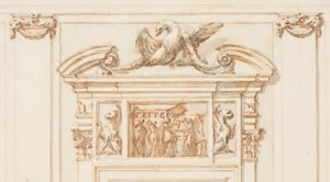 Rajz, Terv az északi portálhoz, Grand Gallery, Villa Albani, Róma, Olaszország, 1755-56 alkotó: Carlo Marchionni