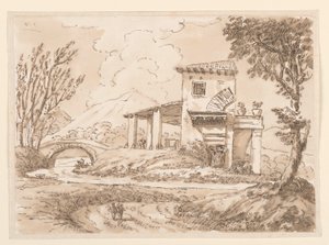 Rajz, Tájkép villával, 1750-60 alkotó: Carlo Marchionni