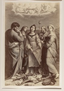 „Szent Cecília extázisa”, ismeretlen szerző rézkarc-metszete, Raffaello (1483–1520) festménye alapján
