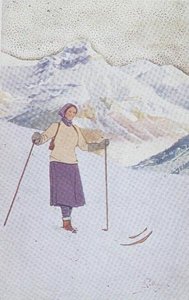 Síelő az Engelberg lejtőin, Svájc (színes litó) alkotó: Carlo Pellegrini