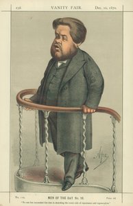 The Rev Charles Spurgeon, Senkinek sem sikerült nála jobban felvázolni a bűnbánat és az újjászületés komikus oldalát, 1880. július 17., Vanity Fair karikatúra. alkotó: Carlo Pellegrini