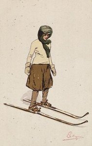 Nő síel (színes litográfia) alkotó: Carlo Pellegrini