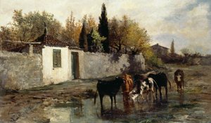 Tehenek a vályúnál, Carlo Pittara (1836-1891)