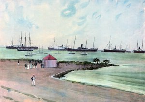 Elfogott spanyol hajókat a Man-of-War Harbor horgonynál, Key Westben. Kilátás az Esplanade-ról az Egyesült Államok hadseregének laktanya közelében
