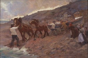 A mentőcsónak vízre bocsátása (olaj, vászon) alkotó: Caroline St Clair Graham