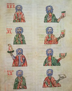 Fol.252r Ujjszámlálás 1-től 20000-ig, a De numeris. Codex Alcobacense, Rabanus Maurus (780-856)