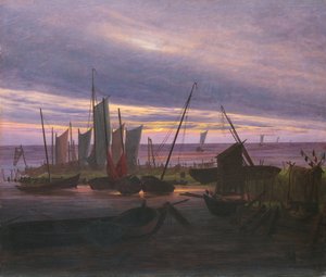 Hajók a kikötőben este, c. 1828 alkotó: Caspar David Friedrich