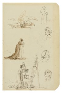 Német: fejek, alakok és lombok tanulmányozása alkotó: Caspar David Friedrich
